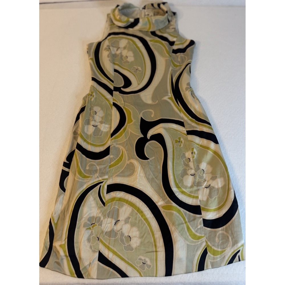 Banana Republic 100% Silk Mod Paisley Floral Sleeveless Cowl Neck Dress Green 4
